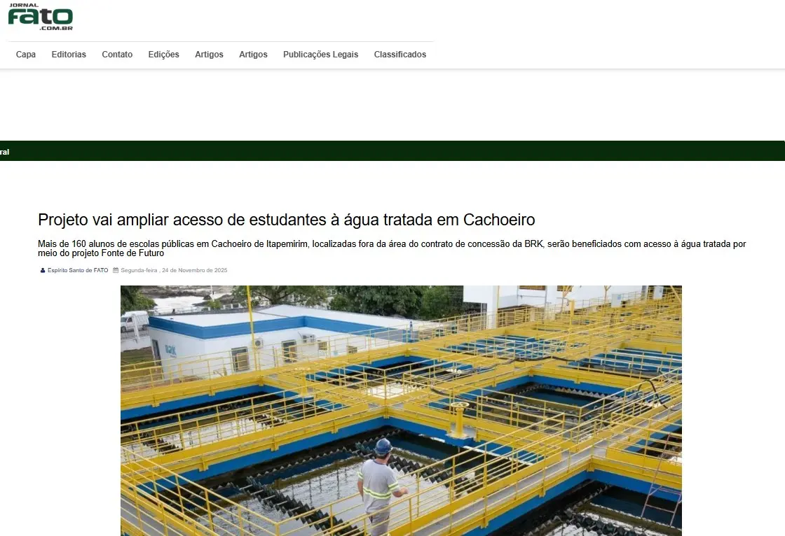 Jornal Espírito Santo de Fato: Projeto vai ampliar acesso de estudantes à água tratada em Cachoeiro