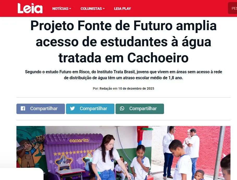 Revista Leia: Projeto Fonte de Futuro amplia acesso de estudantes à água tratada em Cachoeiro
