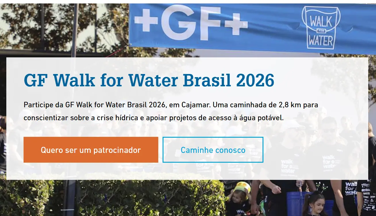 GF Walk for Water Brasil 2026 destina 100% dos recursos ao Projeto Fonte de Futuro